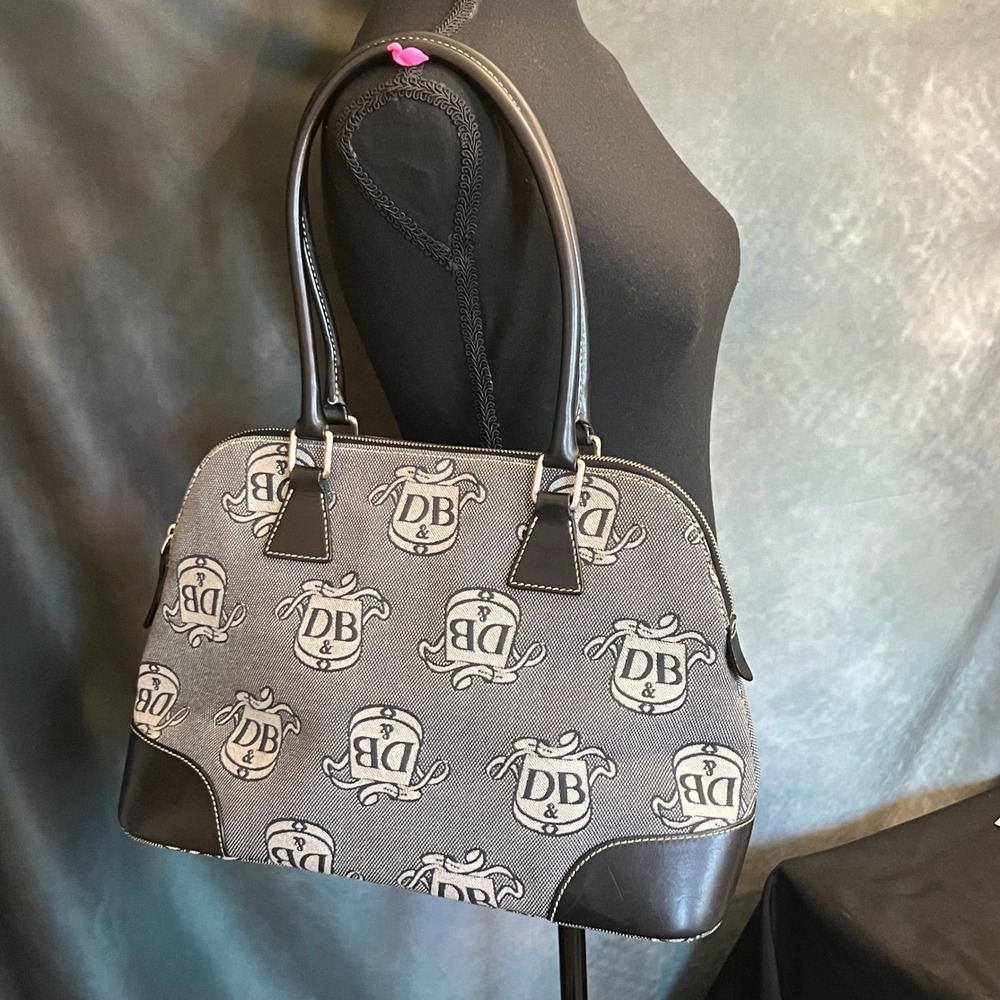 Dooney & Bourke Donegal Crest Dome Satchel Monogram Grey Black Leather Trim - Picture 4 of 16